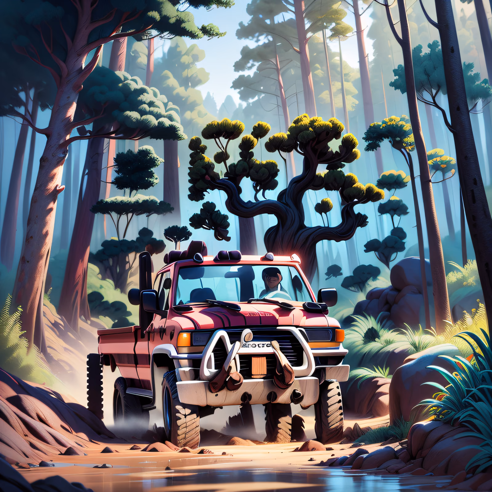 Off-Road Pickup Forest Painting QR Code for Posters — image 1