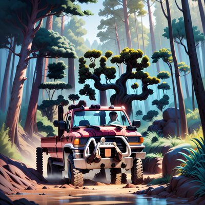 Off-Road Pickup Forest Painting QR Code for Posters