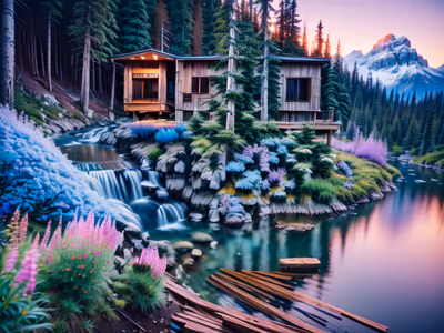 Mountain Cabin Lake Landscape QR Code Art — image 1