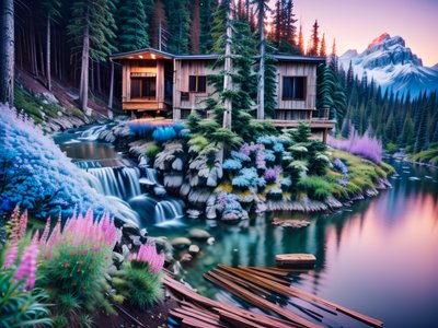 Mountain Cabin Lake Landscape QR Code Art