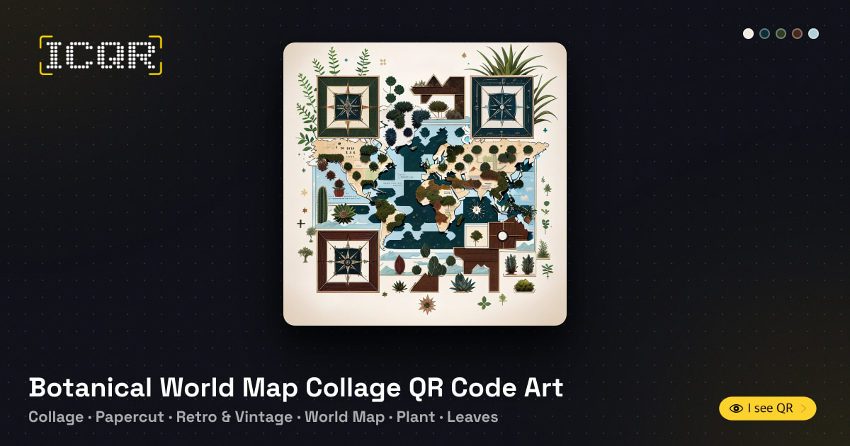 Botanical World Map Collage QR Code Art • ICQR