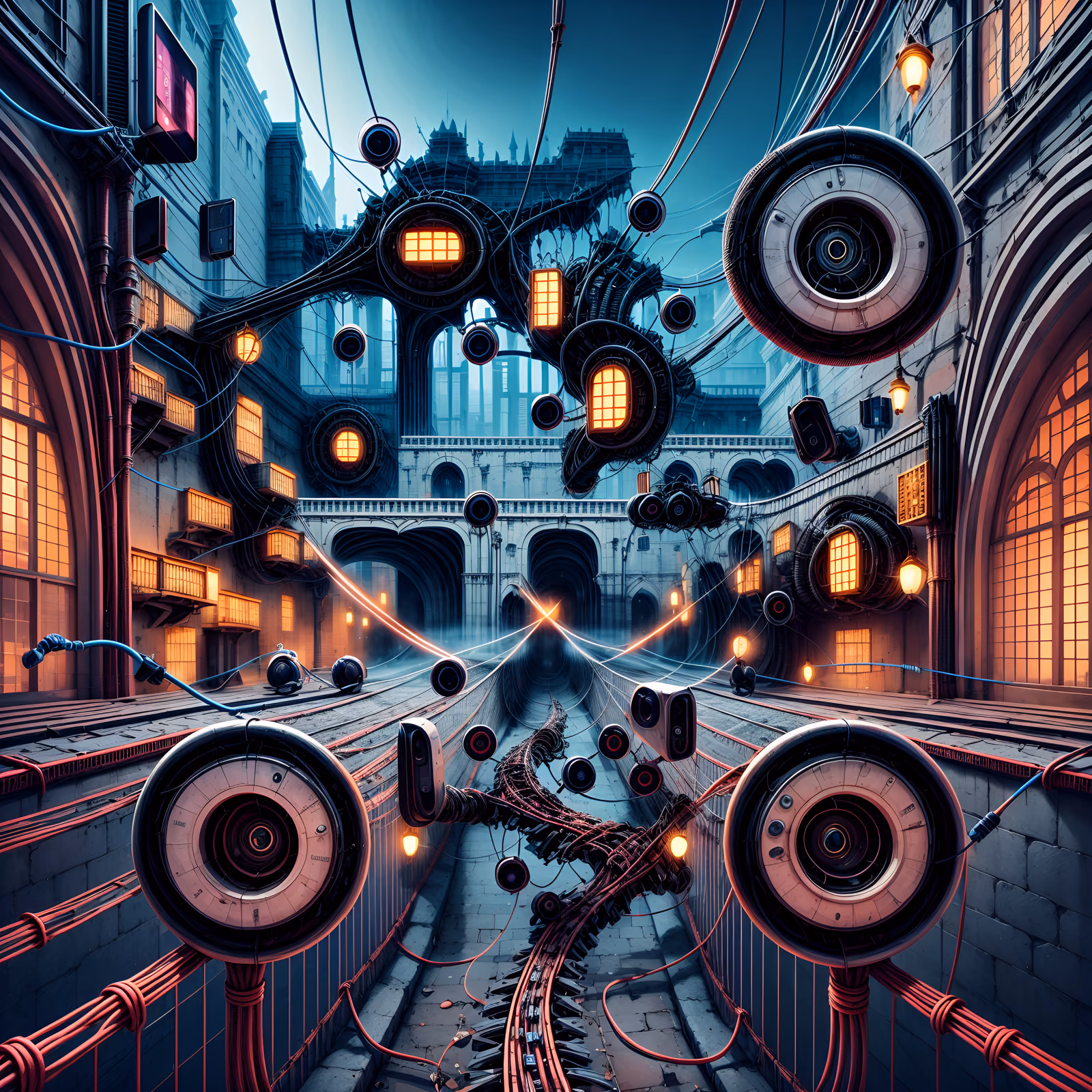 Cable Bridge Surreal City Cyberpunk QR Code for Posters — image 1