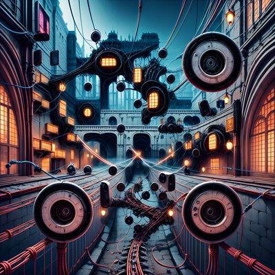 Cable Bridge Surreal City Cyberpunk QR Code for Posters