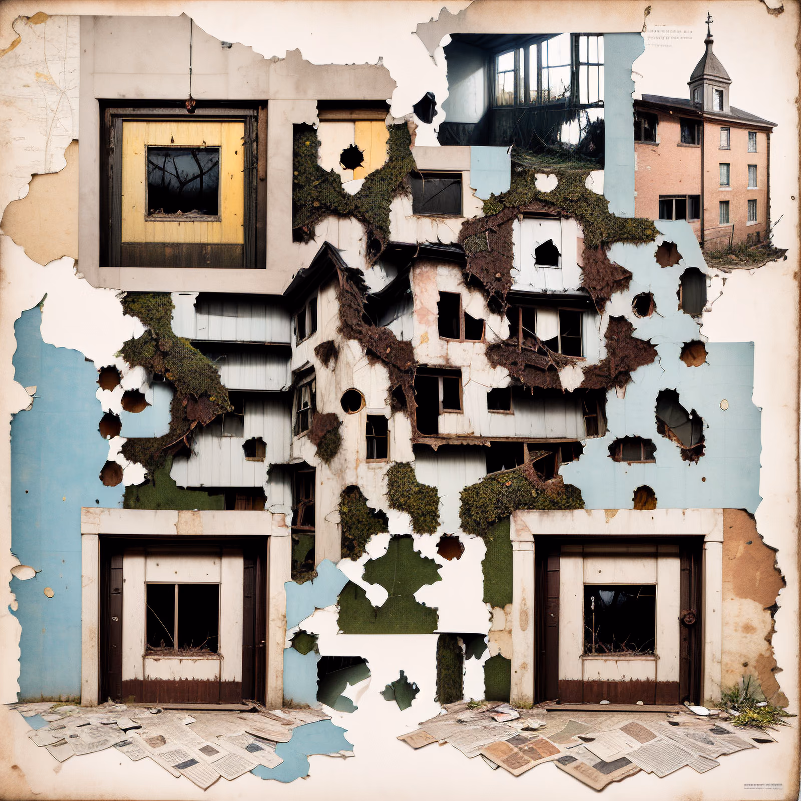 Abandoned Buildings Torn Paper Collage QR Code Art — image 1