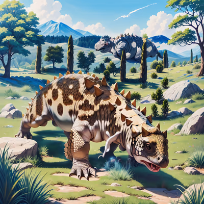 Ankylosaurus Meadow Gouache QR Code for Posters — image 1