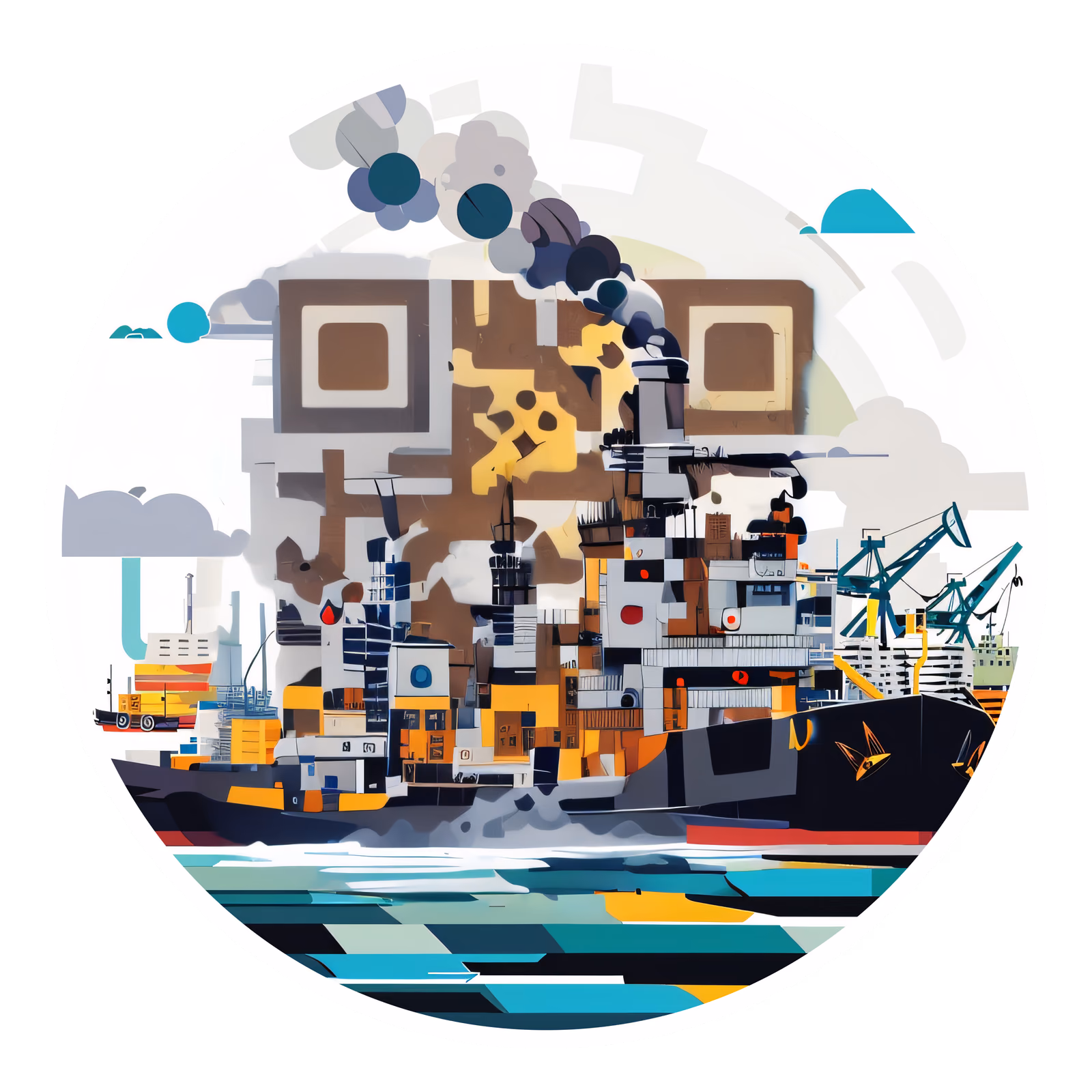 Tugboat Harbor Vector QR Code for Stickers — image 1