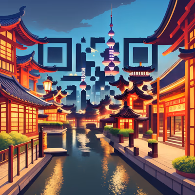 Пагода на берегу реки в Шанхае, векторный QR-код для плакатов — изображение 1