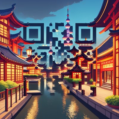 Shanghai Riverside Pagoda Vector QR Code for Posters
