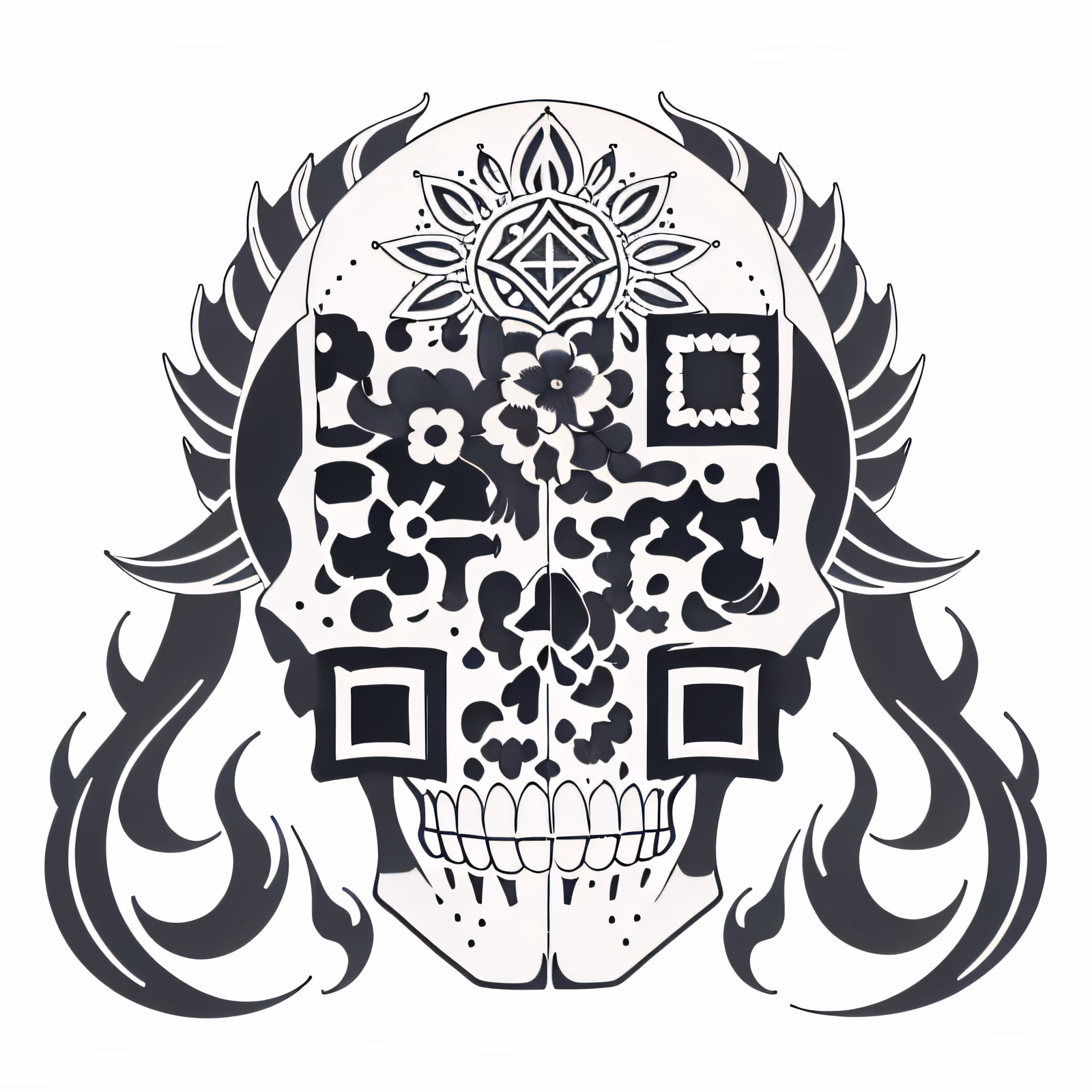 Tribal Skull Tattoo Ink QR Code for Temporary Tattoos — image 1