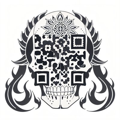 Tribal Skull Tattoo Ink QR Code for Temporary Tattoos