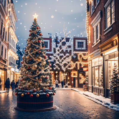 Christmas Tree City Street Photorealistic QR Code for Greeting Cards — image 1