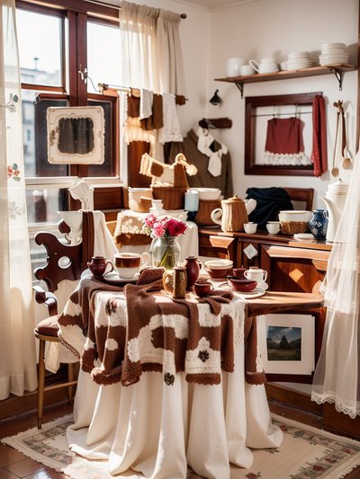 Vintage Tea Shop Interior Photorealistic QR Code for Storefront Displays