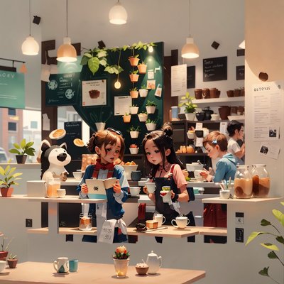 Cozy Cafe Interior Illustration QR Code for Menus