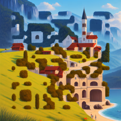 Hillside Village Church Digital Painting QR Code Art — image 1