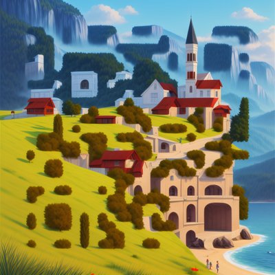 Hillside Village Church Digital Painting QR Code Art
