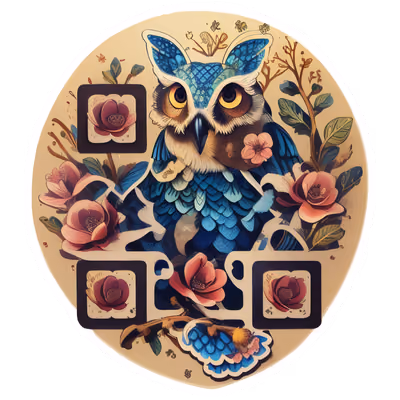 Blue Owl Floral Vector QR Code for Stickers — image 1