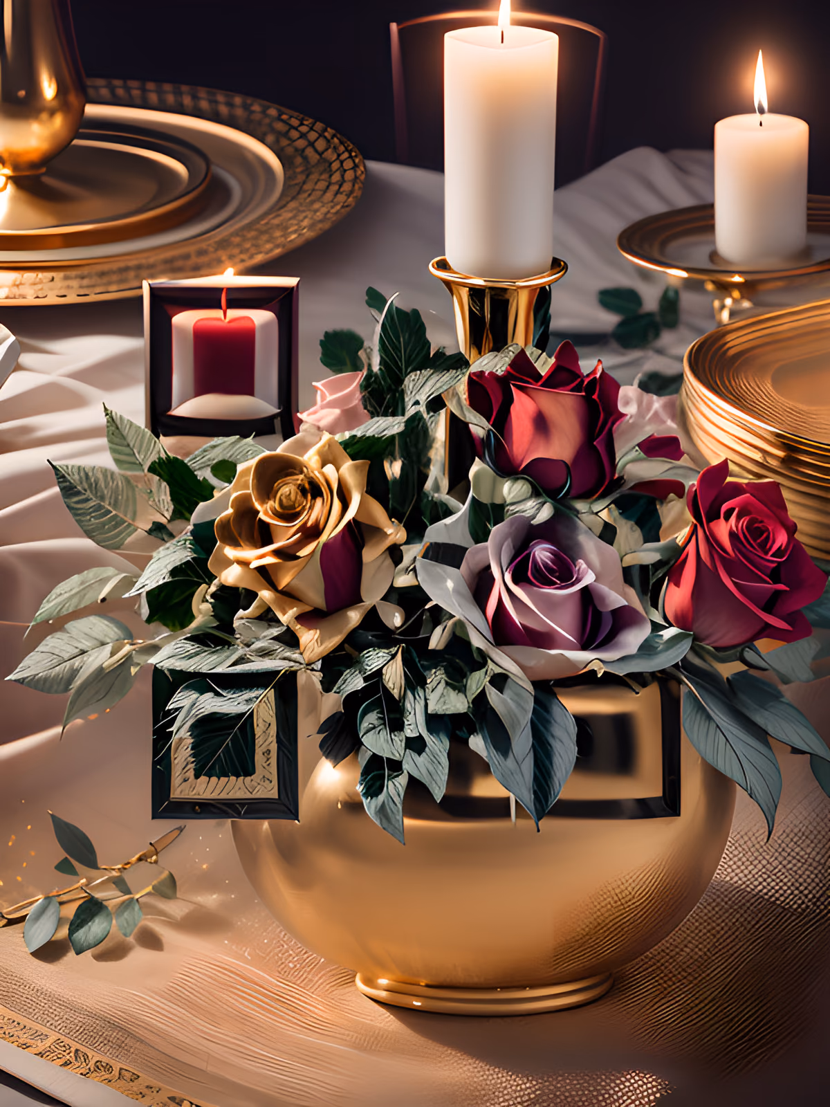 Roses in Gold Vase Candlelit QR Code for Wedding Invitations — image 1