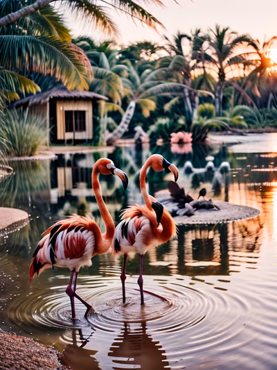 Flamingos at Sunset Pond Photography QR Code Art — image 1