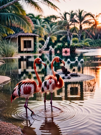 Flamingos at Sunset Pond Photography QR Code Art