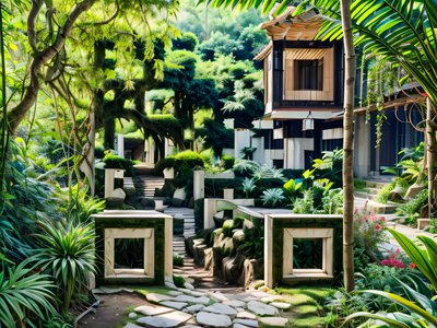 Tropical Jungle Garden Path QR Code Art