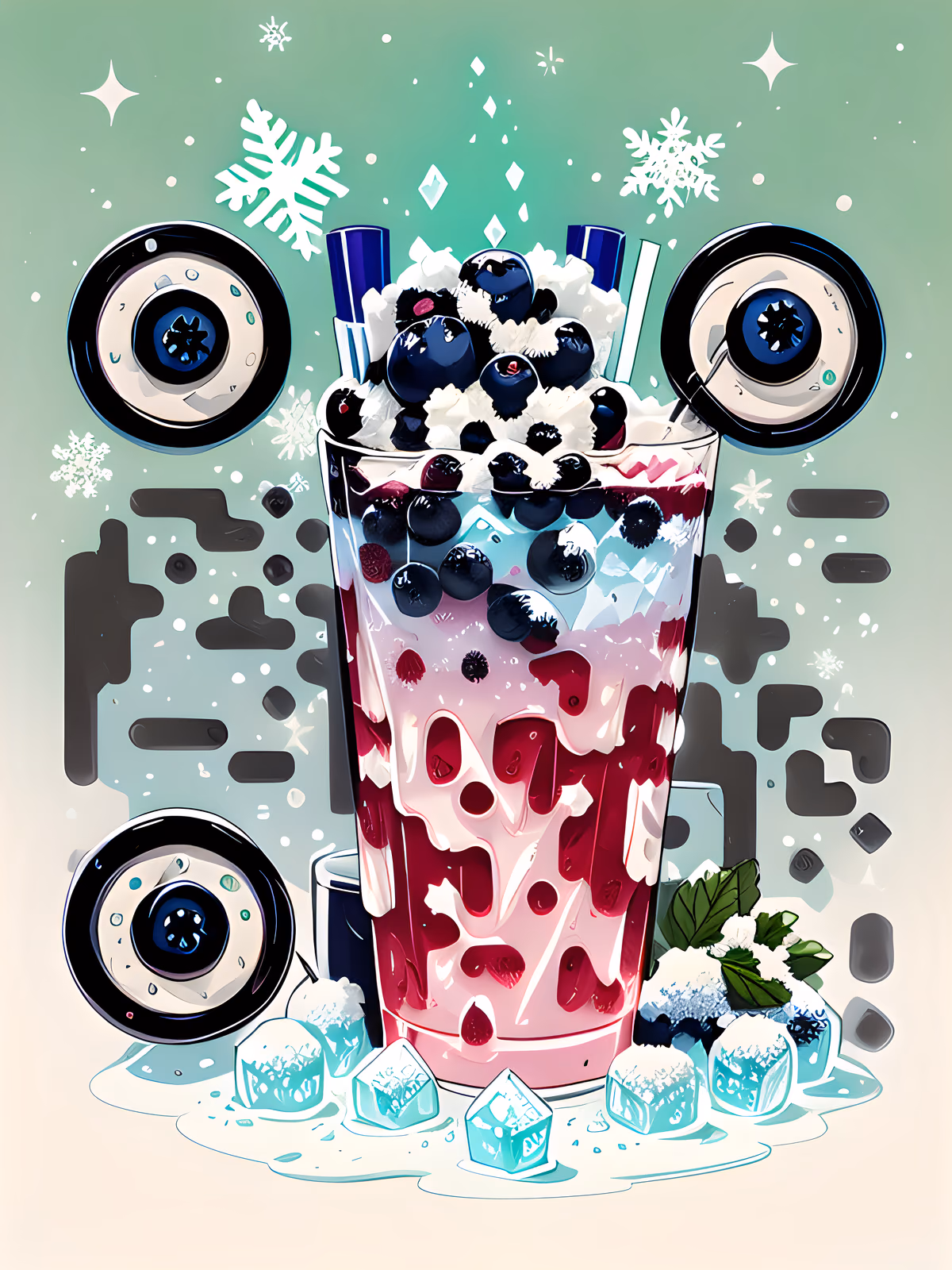 Blueberry Frost Drink Cartoon QR Code for Menus — image 1