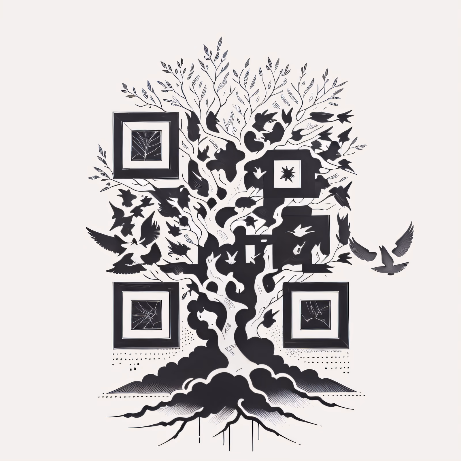 Bird Tree Ink Tattoo QR Code for Temporary Tattoos — image 1
