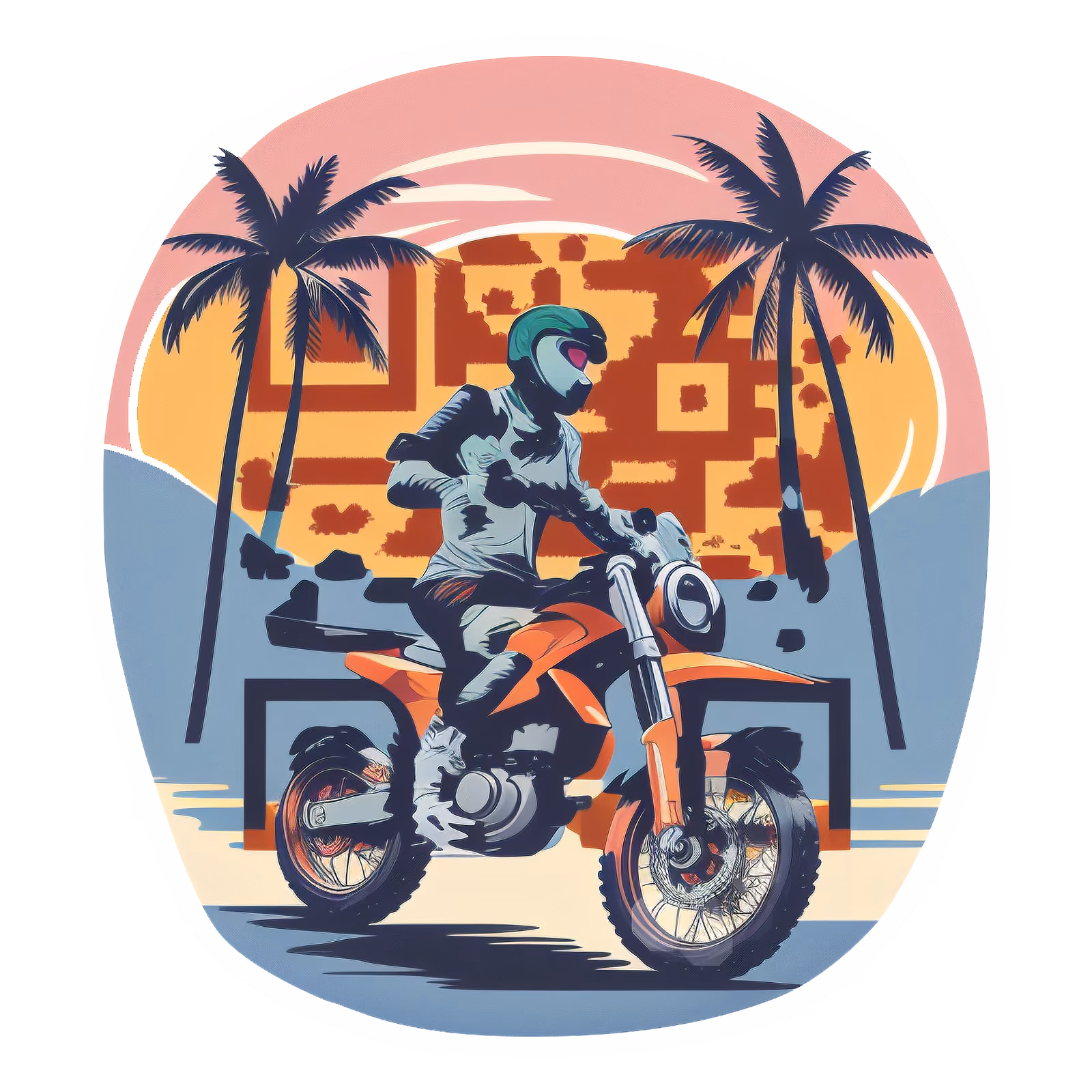 Retro Beach Motorcycle Vector QR Code for Stickers — image 1