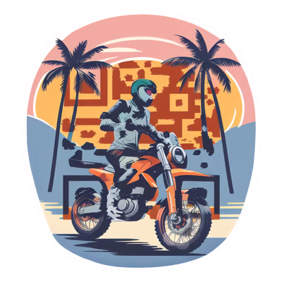 Retro Beach Motorcycle Vector QR Code for Stickers — image 1