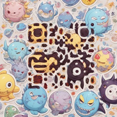 Cartoon Monster Sticker Bomb QR Code for Stickers