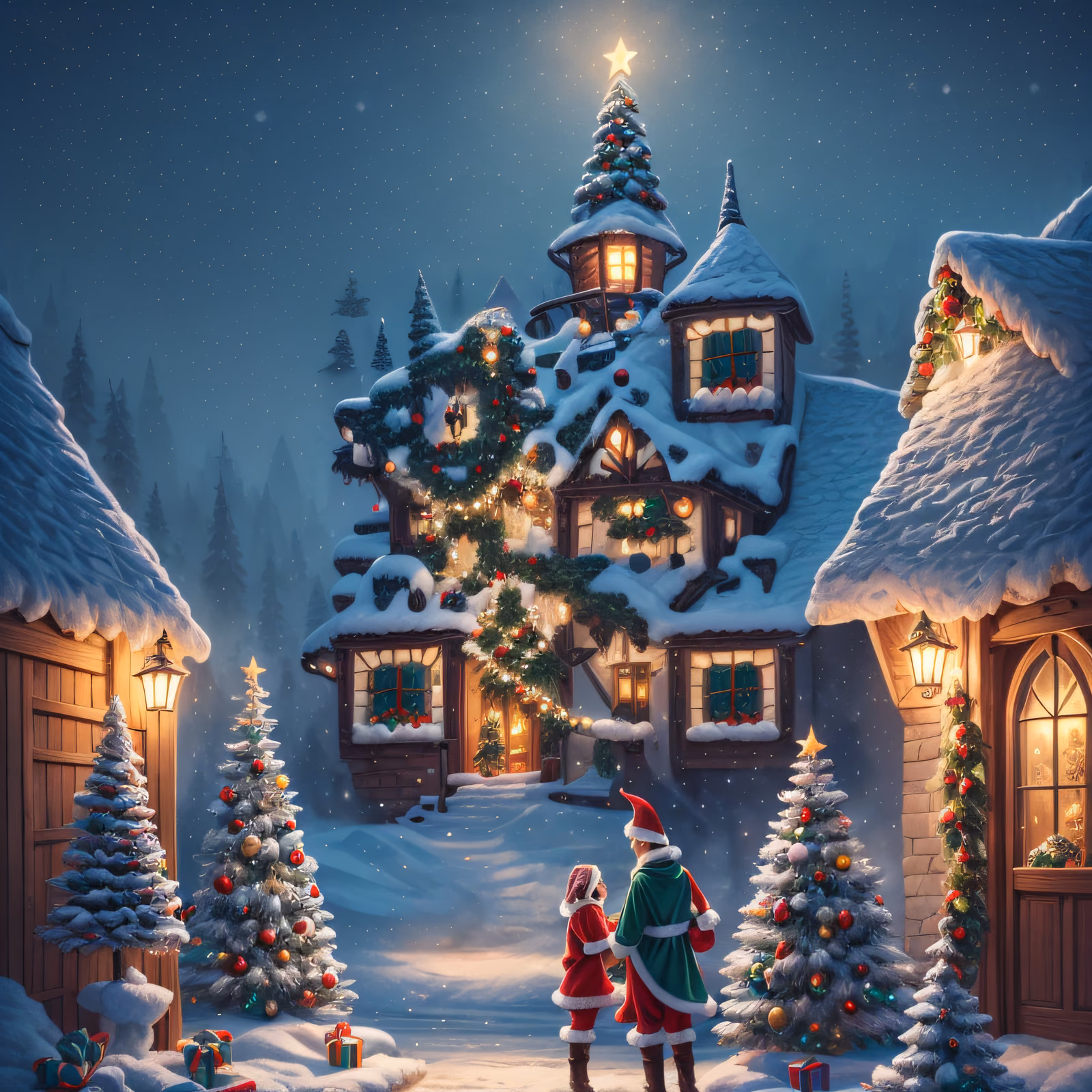 Snowy Christmas Village Fantasy QR Code for Greeting Cards — image 1