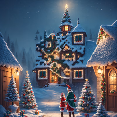 Snowy Christmas Village Fantasy QR Code for Greeting Cards — image 1