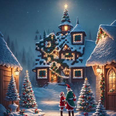 Snowy Christmas Village Fantasy QR Code for Greeting Cards