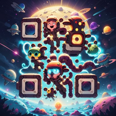 Cartoon Aliens in Space Digital QR Code for Posters