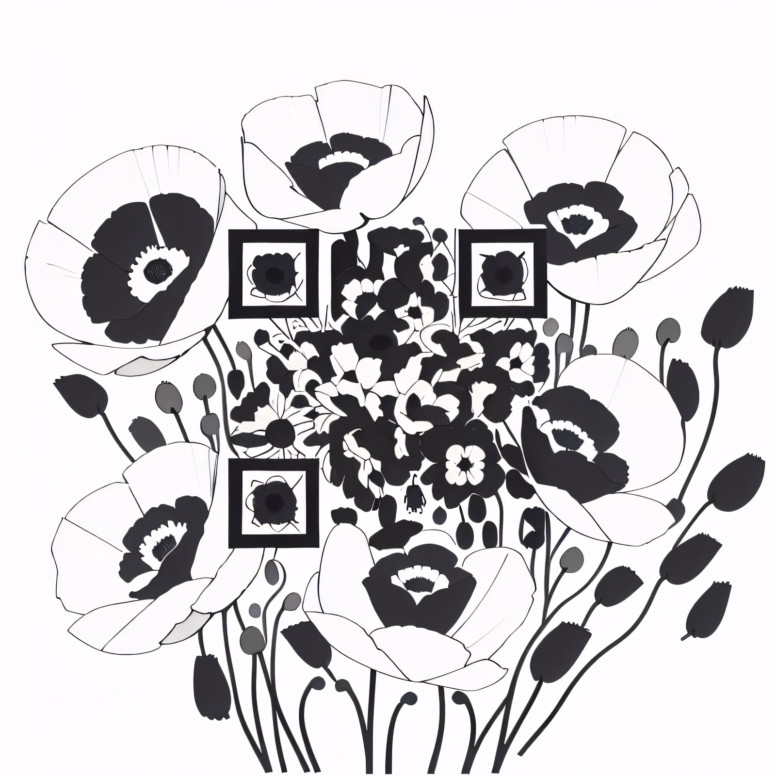 Black and White Poppy Ink QR Code for Temporary Tattoos — image 1