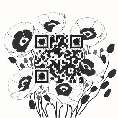 Black and White Poppy Ink QR Code for Temporary Tattoos