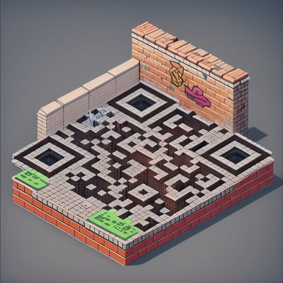Isometric Brick Wall Graffiti QR Code for Posters