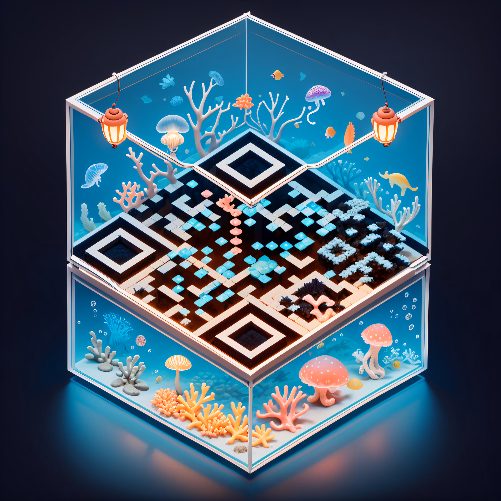 Isometric Jellyfish Lantern Diorama QR Code for Posters — image 1