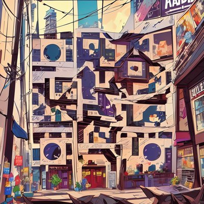 Comic Style City Street Store QR Code for Posters