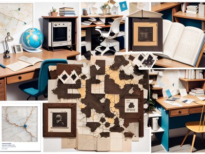 Vintage Desk Map Collage QR Code Art