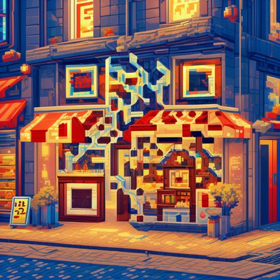 Pixel Art Noodle Shop Street QR Code for Restaurant Menus