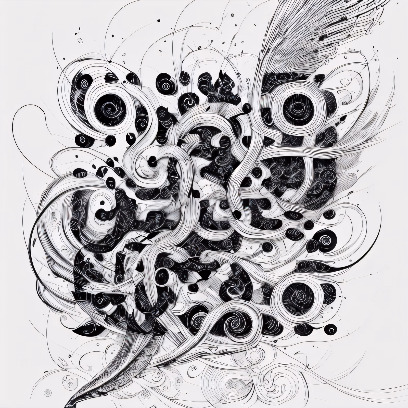 旋涡墨迹小鸟禅绕画二维码艺术 — 图片 1