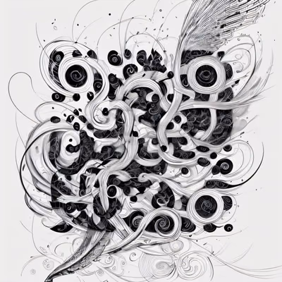 旋涡墨迹小鸟禅绕画二维码艺术 — 图片 1
