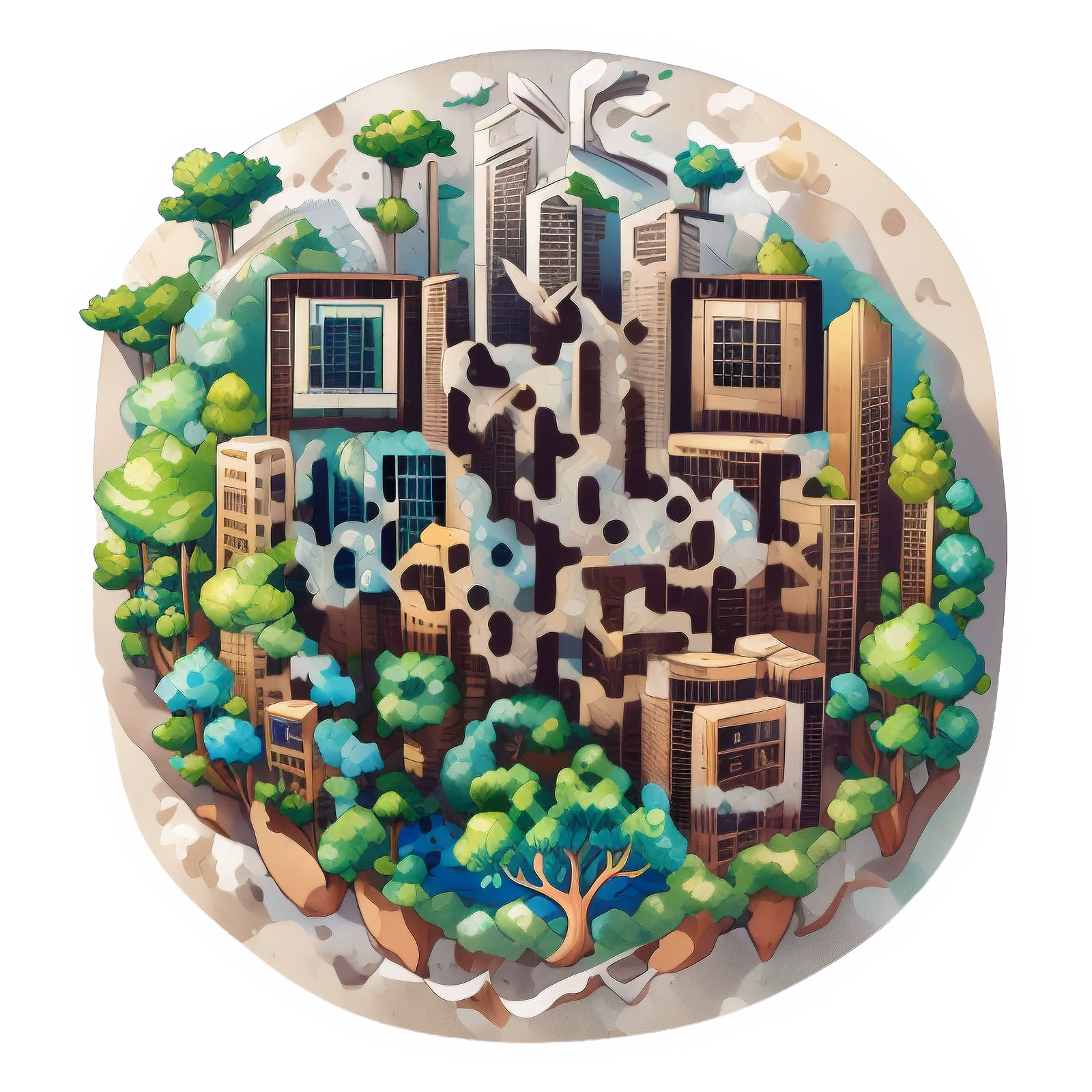 Green City Globe Vector QR Code for Stickers — image 1