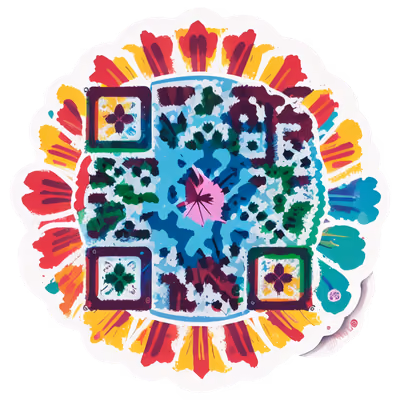 Радиальный цветочный векторный стикер с QR-кодом — изображение 1