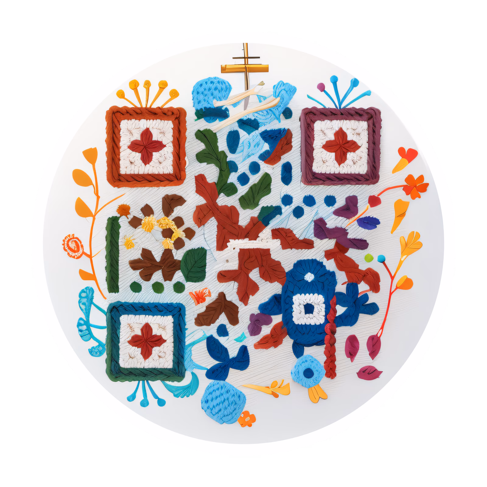 Вязаные бабушкины квадраты и пряжа, QR-код для стикеров — изображение 1