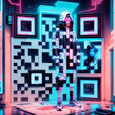 Techwear Model Cyberpunk Neon QR Code for Posters — image 1