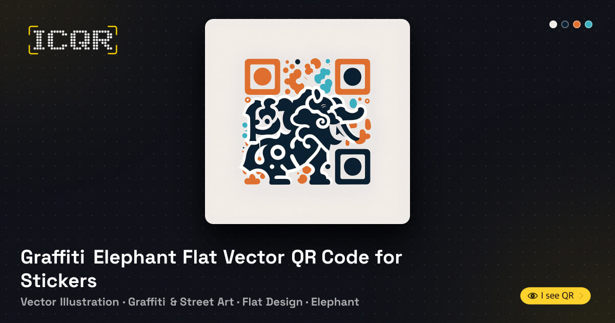 Whare Vector Graffiti Elephant Flat Vector QR Code for Stickers • ICQR