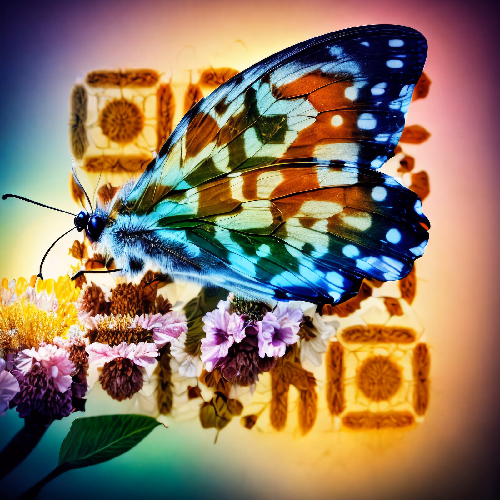 Blue Butterfly on Flowers Photo QR Code Art — image 1