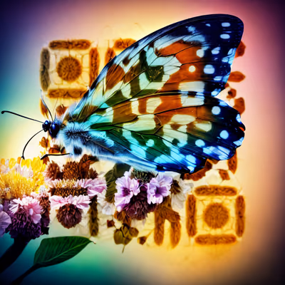 Blue Butterfly on Flowers Photo QR Code Art — image 1