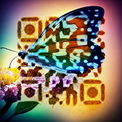 Blue Butterfly on Flowers Photo QR Code Art